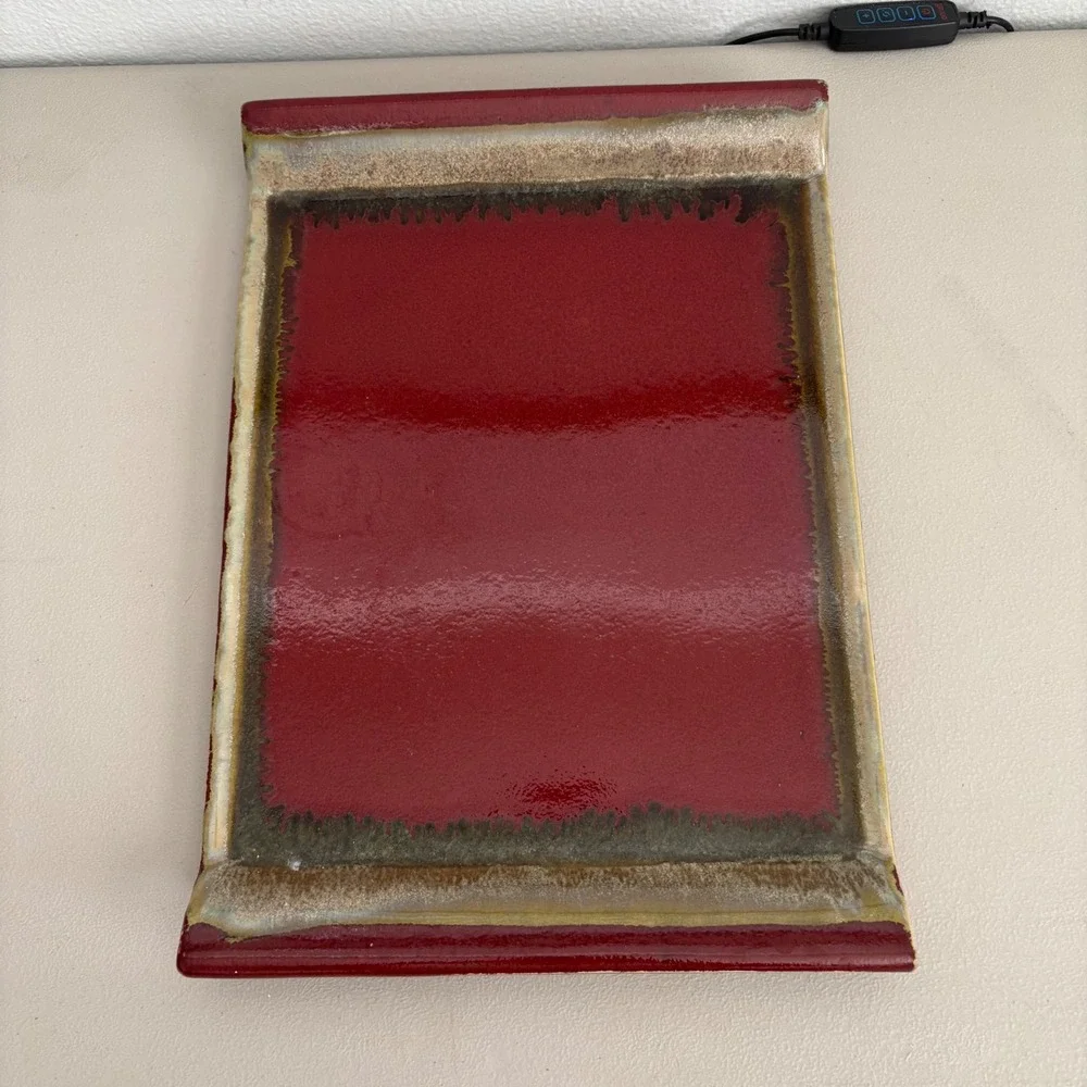 VTG Red Reactive Glaze Ceramic Decorative Tray Rectangular Catchall Vanity Dish